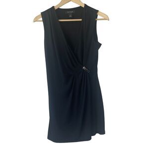 White House Black Market Black Matte Jersey Faux Wrap‎ Sleeveless Coctail Dress
